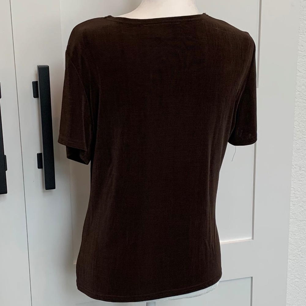 DOUBLE D RANCH WEAR Dark Chocolate brown knit t-shirt. - Picture 2 of 4